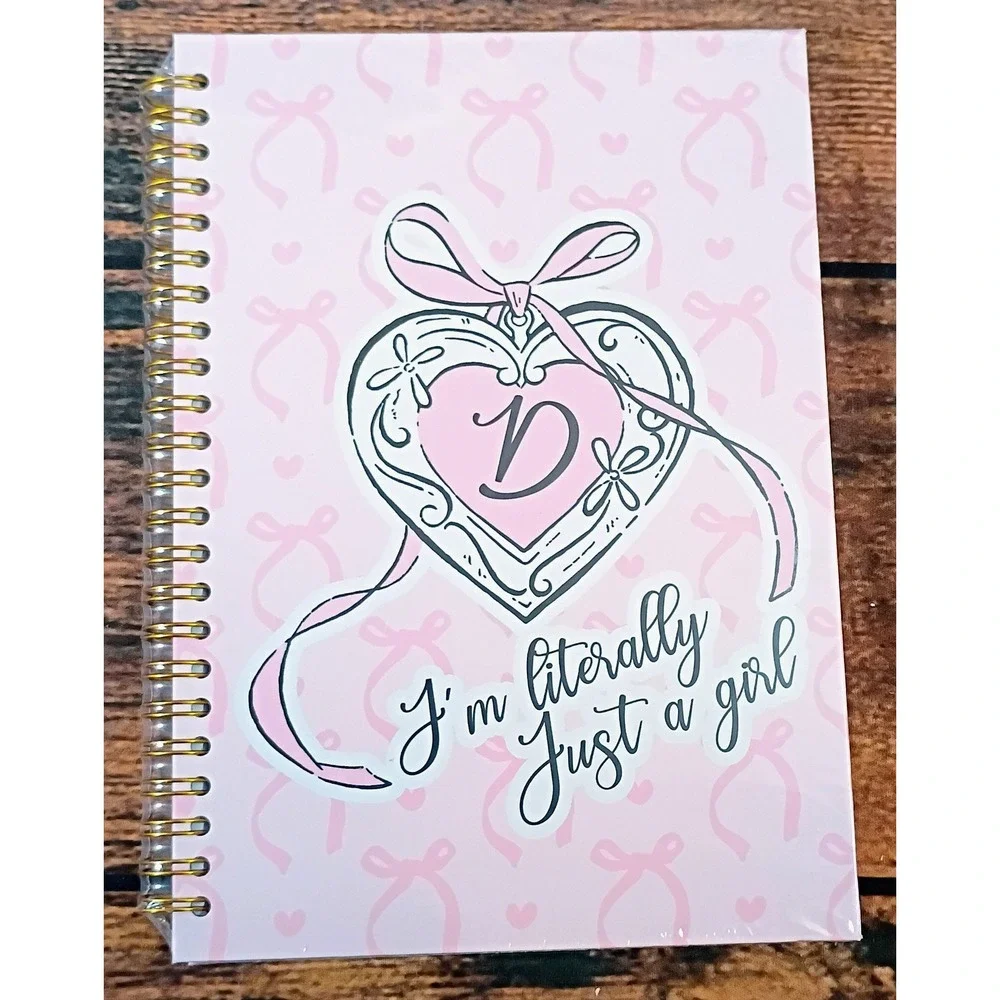 Pink Coquette Bow Initial D Spiral Notebook I'm‎ Literally Just A Girl Journal